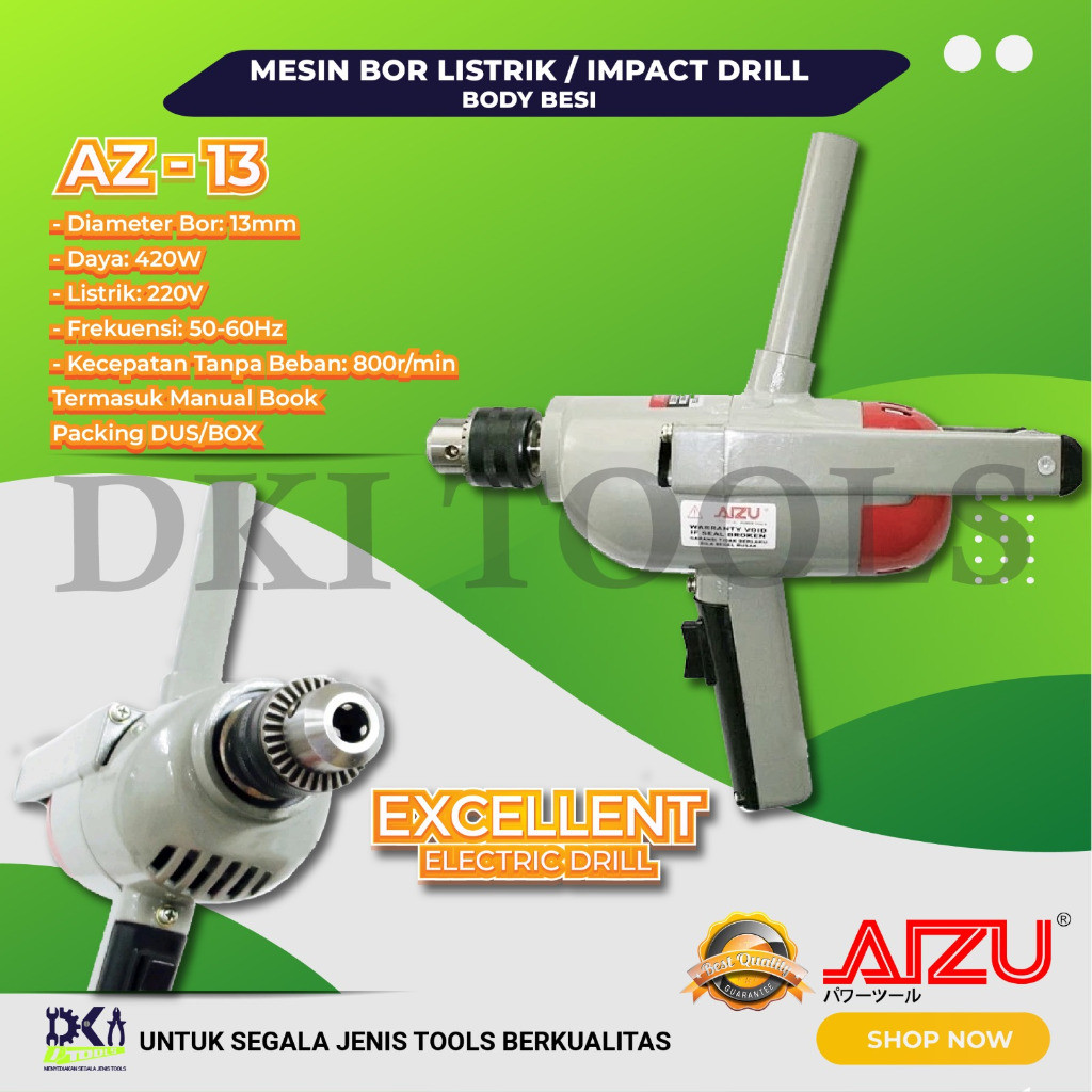 AIZU Mesin Bor Listrik Body Besi Bor Besi Baja 13mm AZ13 - Grinda Tangan