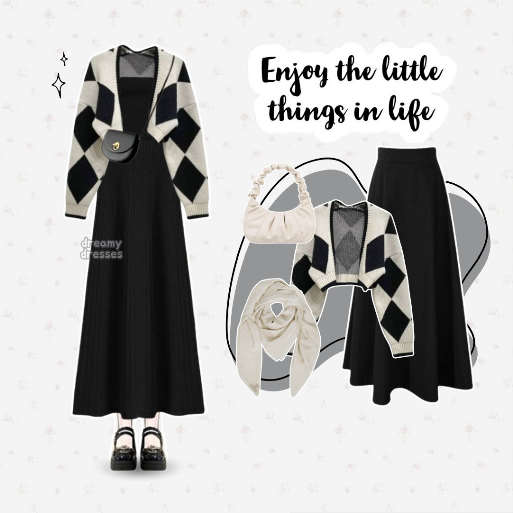 One Set Wanita Korean Gaya Abstrak Outfit Wanita Korean Style OOTD Hijab Kekinian Simple Murah - Set