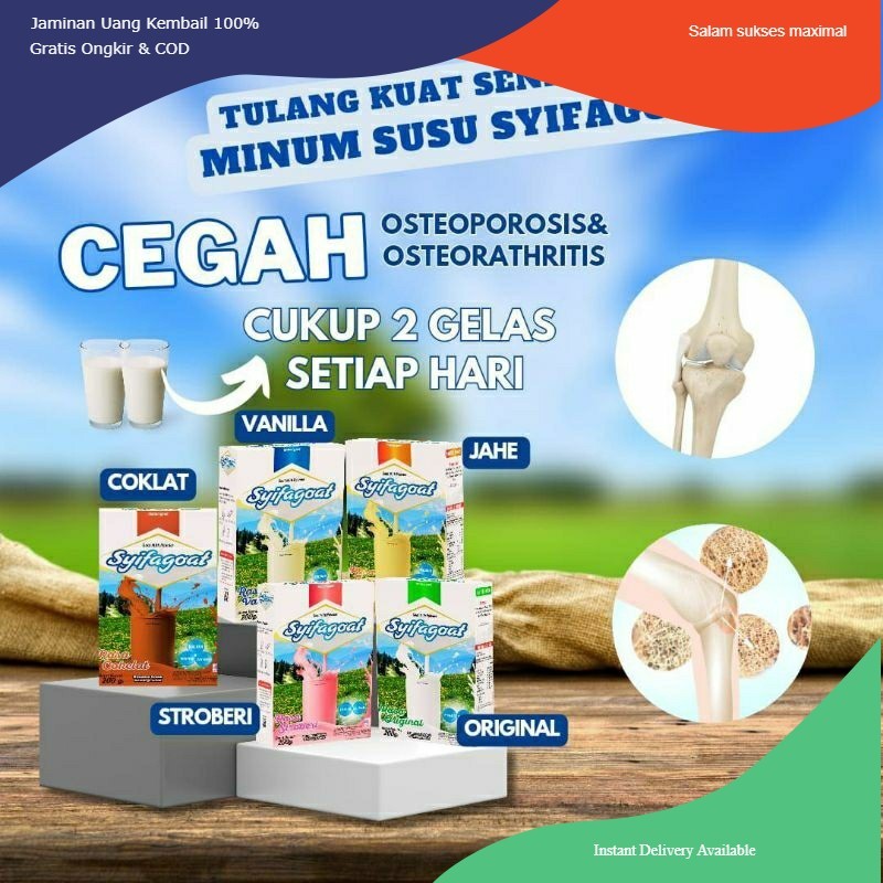 

Susu Kambing etawa syifagoat variant vanila jahe stroberi coklat original Bandung Kulon Herbal Profemale