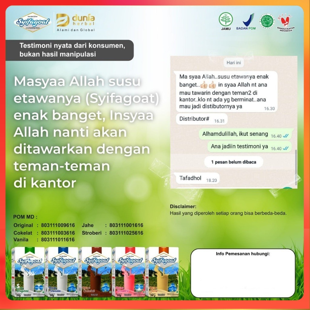 

Susu syifagoat Kalsium Tinggi Solusi Sendi, Tulang, Dan Gigi Toko Herbal Banyumas Libasma