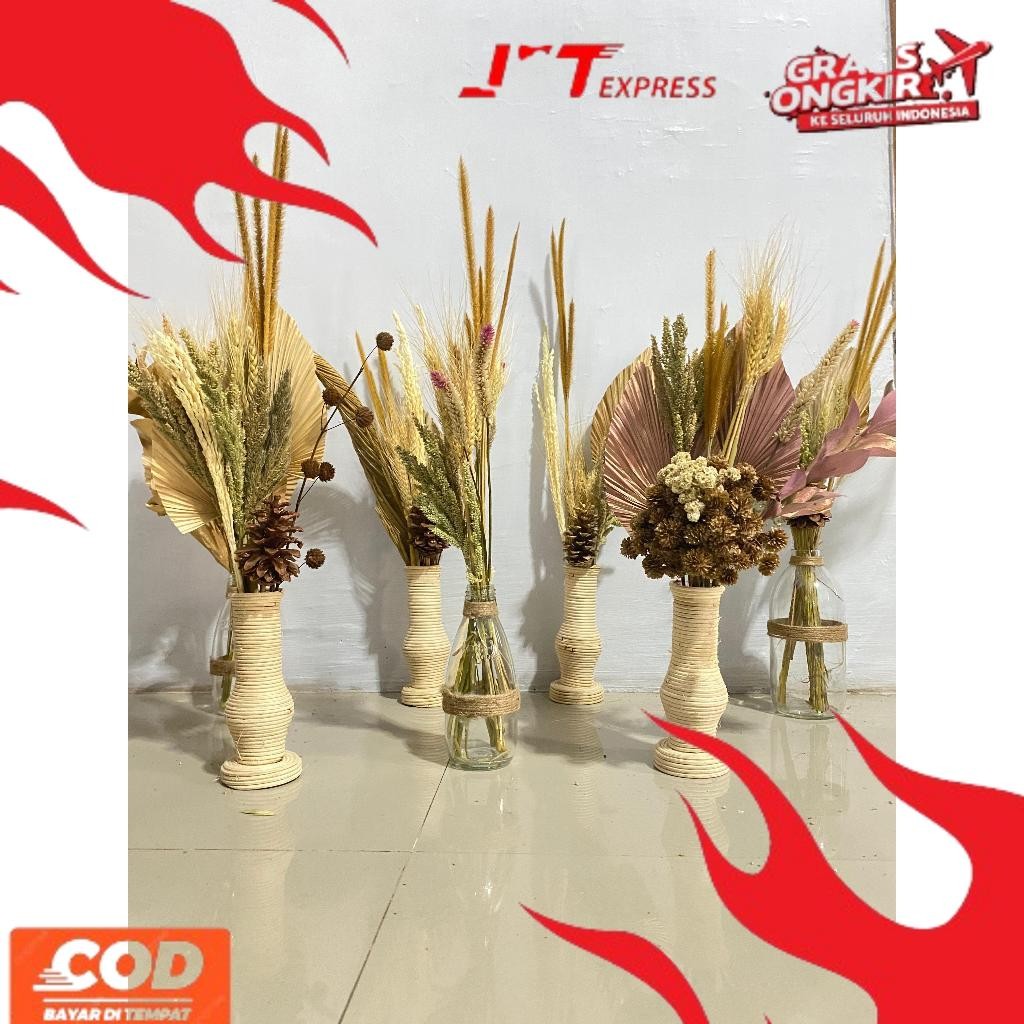 NEW TREND Paket Bunga Kering untuk Meja/ Daun Palem Kering/ Dekorasi Rumah/ Dekorasi Estetik RIO