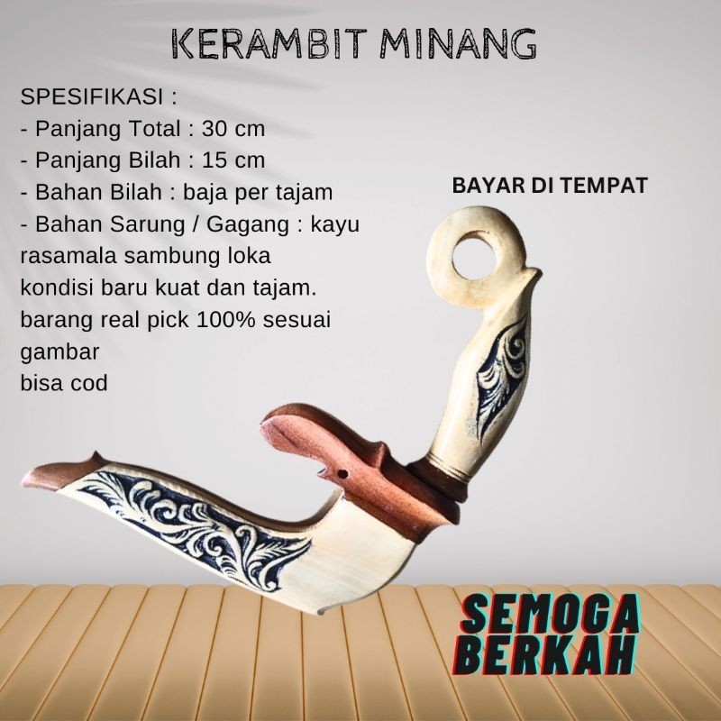 (Bayar ditempat/COD) karambit Minang silat ukir kayu rasamala