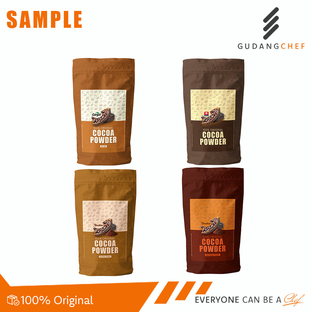 

Sample Cocoa Powder 50GR - Barry Callebaut DF760, Barry Callebaut PD4011, Bensdorp Queen Anna, Bendico ND, Bendico XD, Diamond Cocoa Powder, Cargil GR80, Elmer African Black