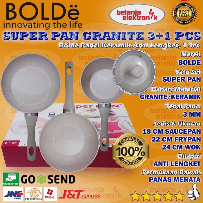 BOLDE SUPER PAN GRANITE 3+1 PCS SET BEIGE/PANCI WAJAN PENGGORENGAN KERAMIK