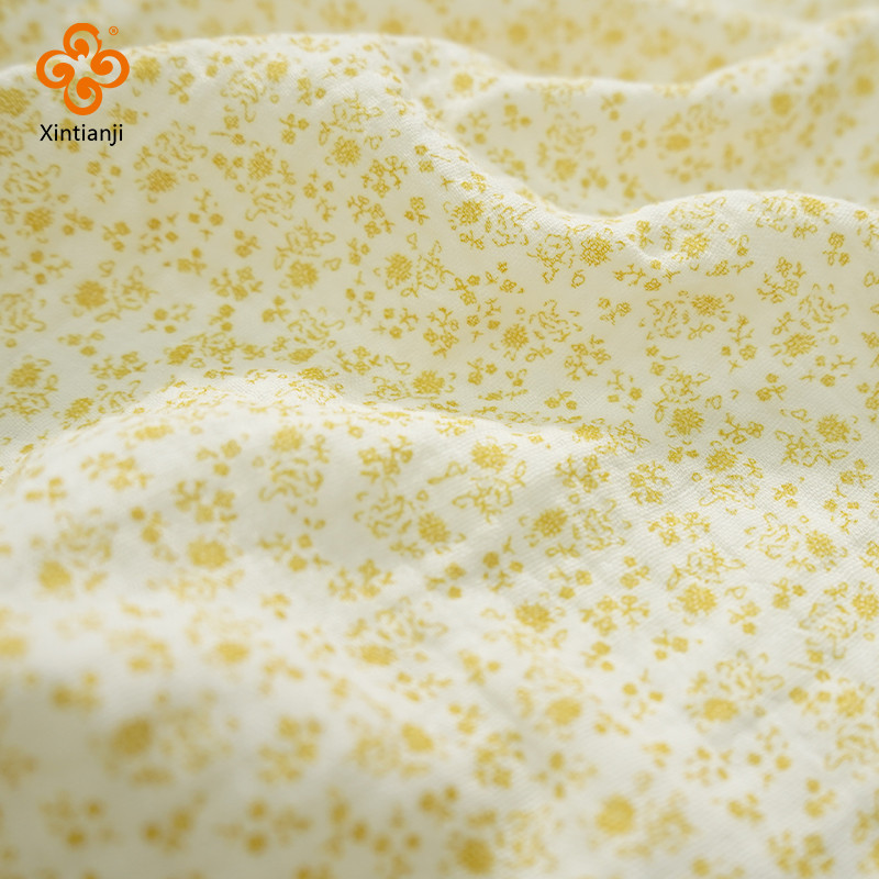 

135x50cm Double Crepe Gauze Fabric 100% Cotton Soft Baby Fabric DIY Sewing Clothing Yellow Floral Breathable Texture