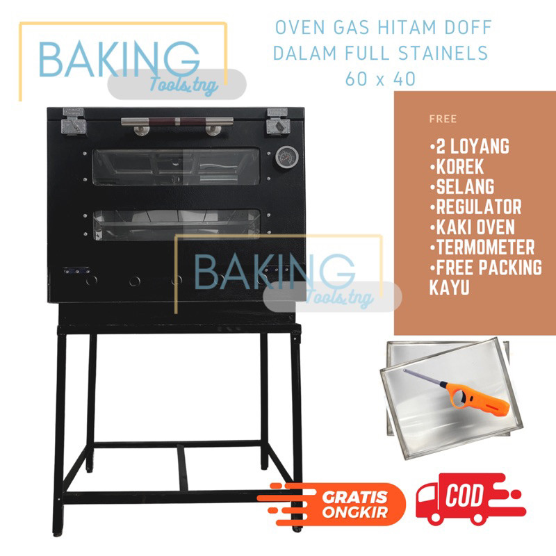 OVEN GAS HITAM DOFF DALAM STAINLESS 60 x 40 1Pintu / free loyang + termometer