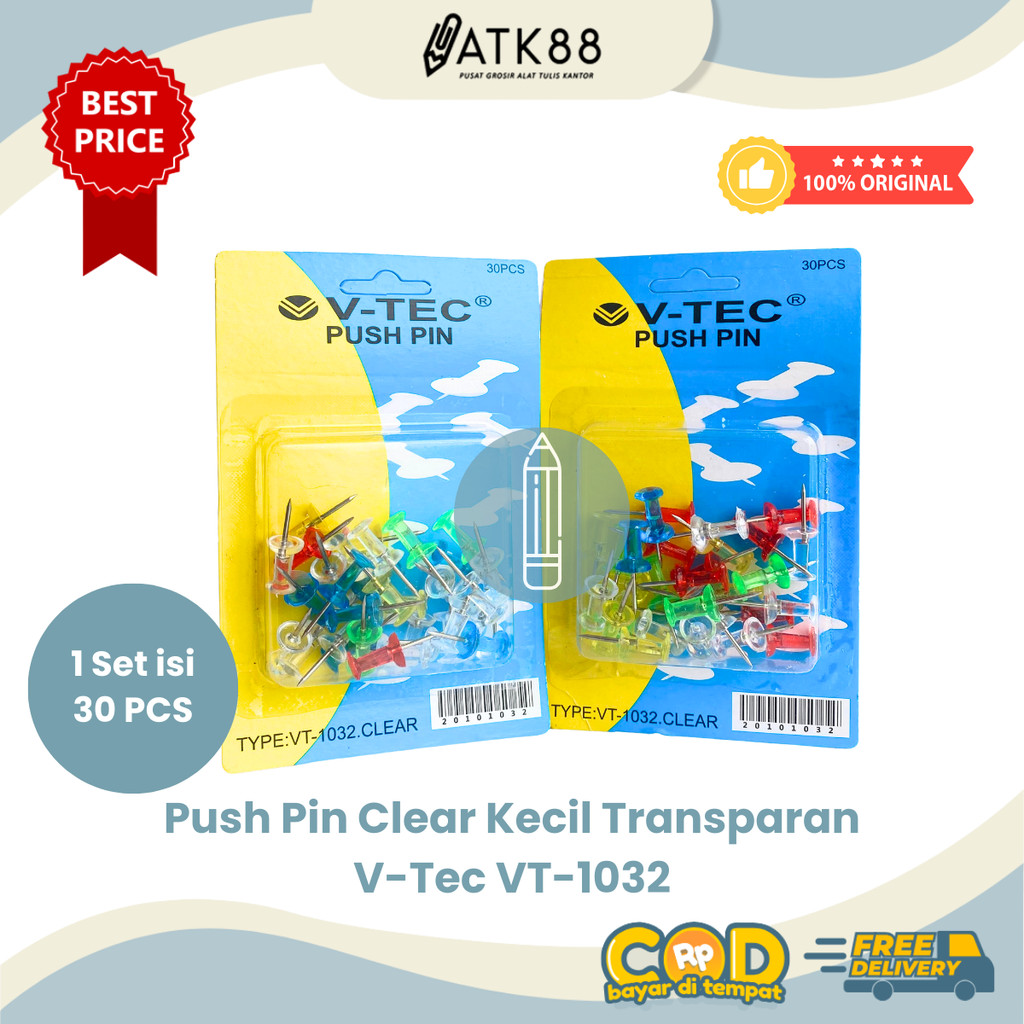 

[ATK88] Push Pin Transparan Kecil V-TEC VT-1032 isi 30 pcs