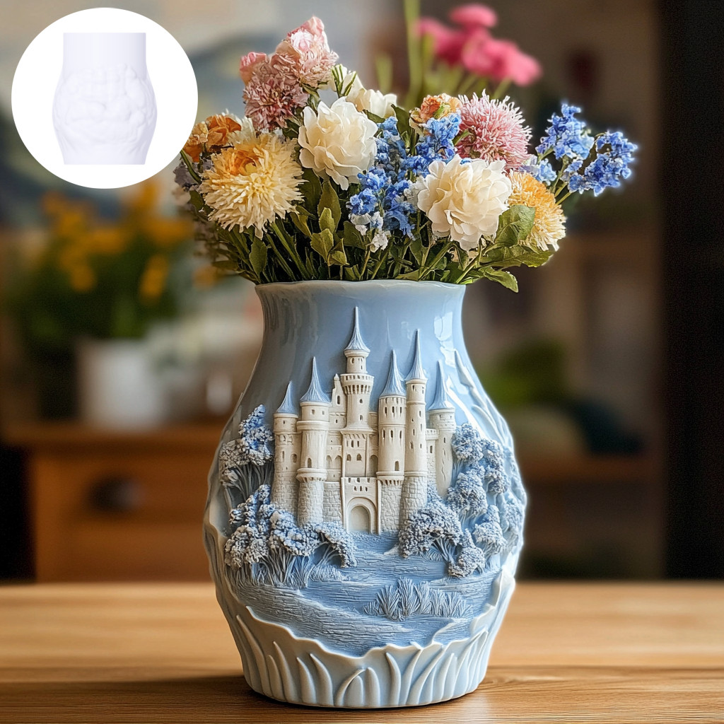 

Castle relief vase resin silicone mold mountain plants relief pen holder concrete mould tower relief vase flowerpot gypsum molds