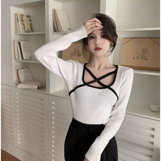 W & K - ZRX BAJU KENY Sling X Model Korean / YEBBY TOP KNIT LENGAN PANJANG / Atasan Korean Top Trend