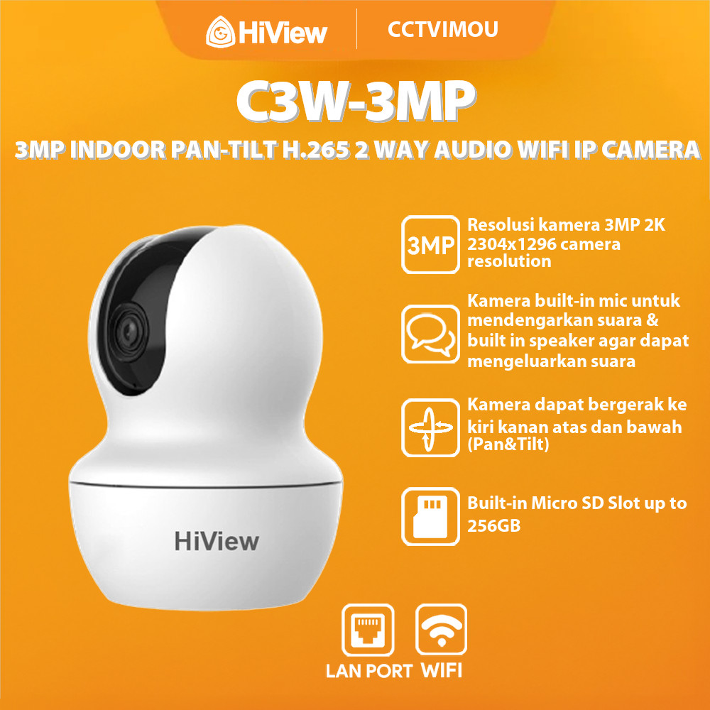 HIVIEW C3W-3MP 3MP INDOOR PAN-TILT H.265 2 WAY AUDIO WIFI IP CAMERA