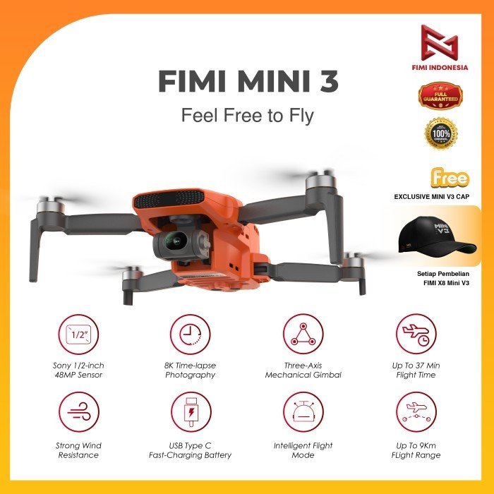 "Walhimura" - TERMURAH FIMI X8 MINI 3 Drone GPS 9km 4K 3-axis Gimbal 37 Min Flight Time