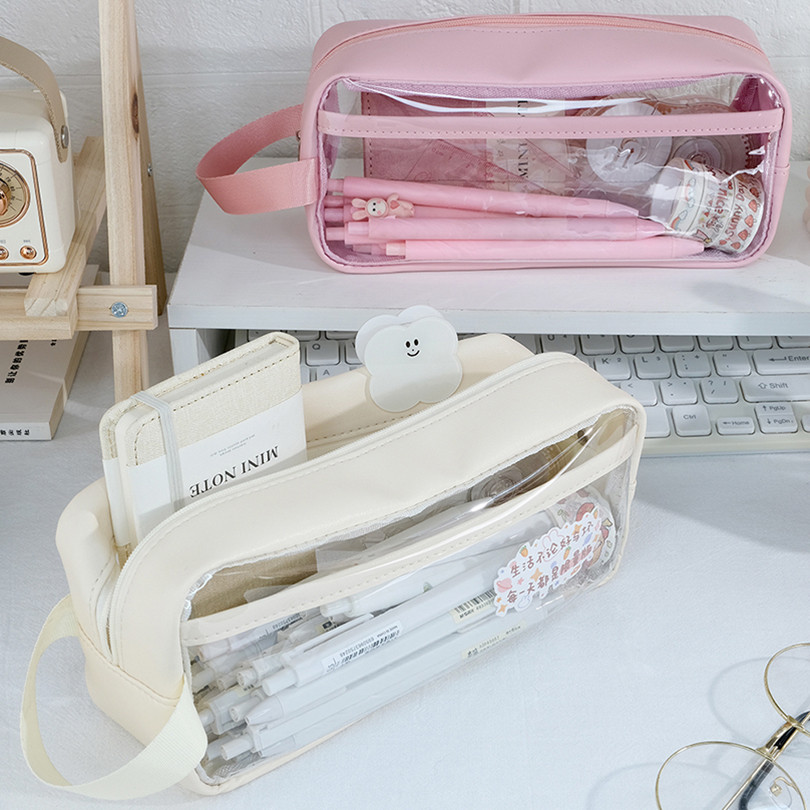 

Transparent Pencil Case Korean Stationery Pen Case Estuche Escolar Large Capacity Pencil Box Kalemlik School Supplies Pencilcase