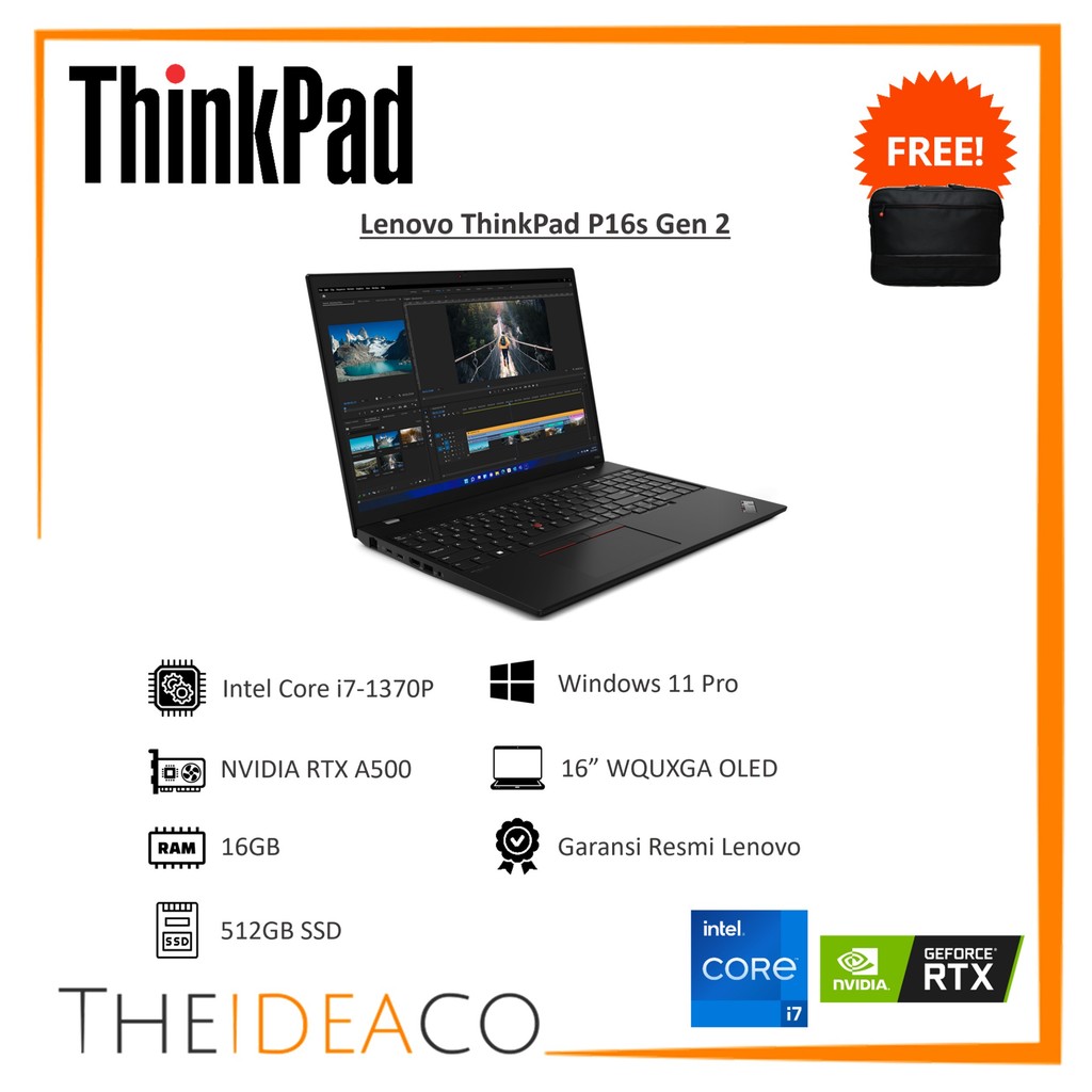 Lenovo ThinkPad P16s Gen 2 i7-1370P RTX A500 4GB 16GB 512GB SSD 16" OLED Win11Pro W3Y
