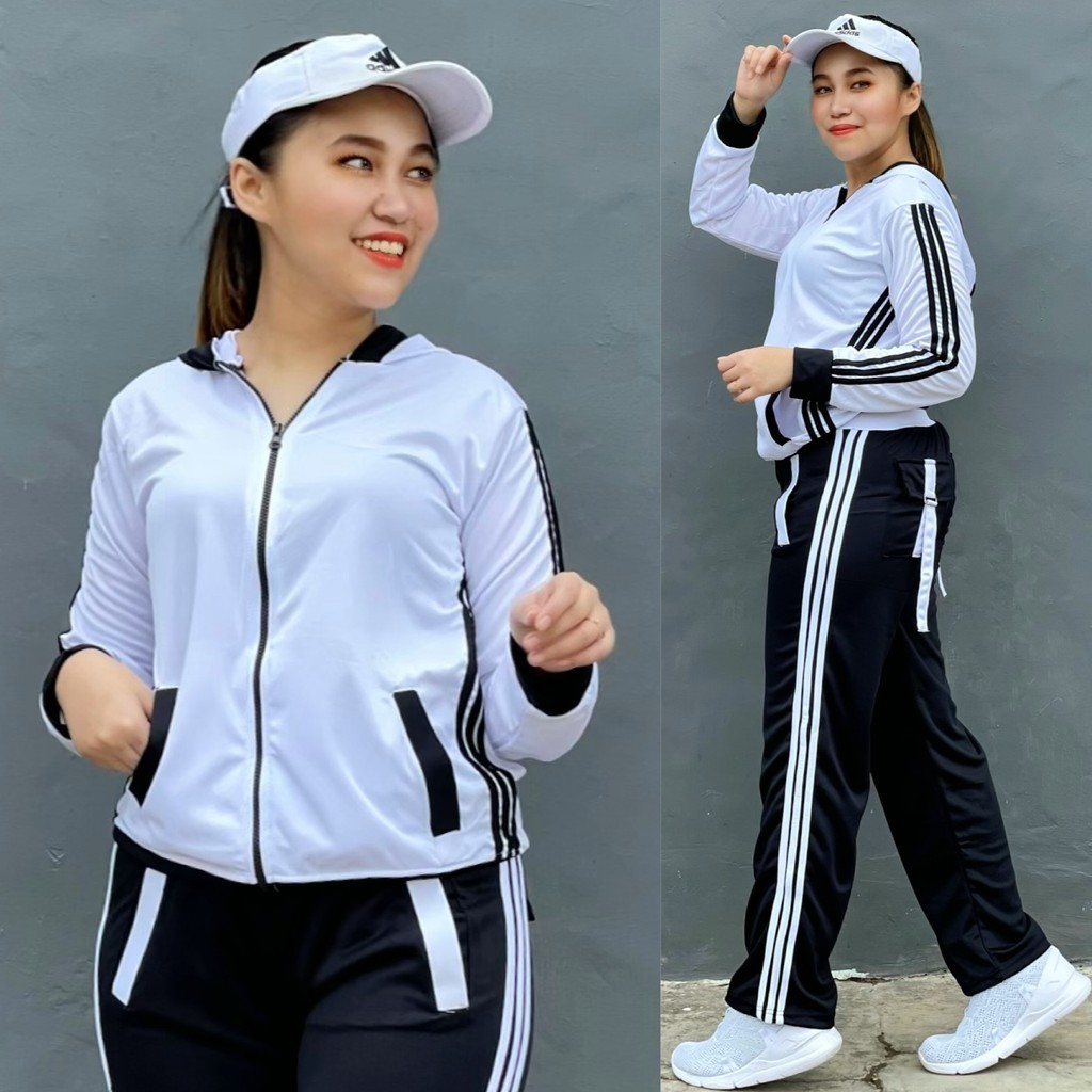 DR44 READY Baju Senam Setelan Aerobic Zumba Lapangan Cycling Hijab Muslimah Panjang Training Putih H