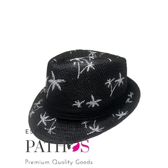 Topi Fedora Pantai Pria Wanita Dewasa Pohon Kelapa Palem - Putih
