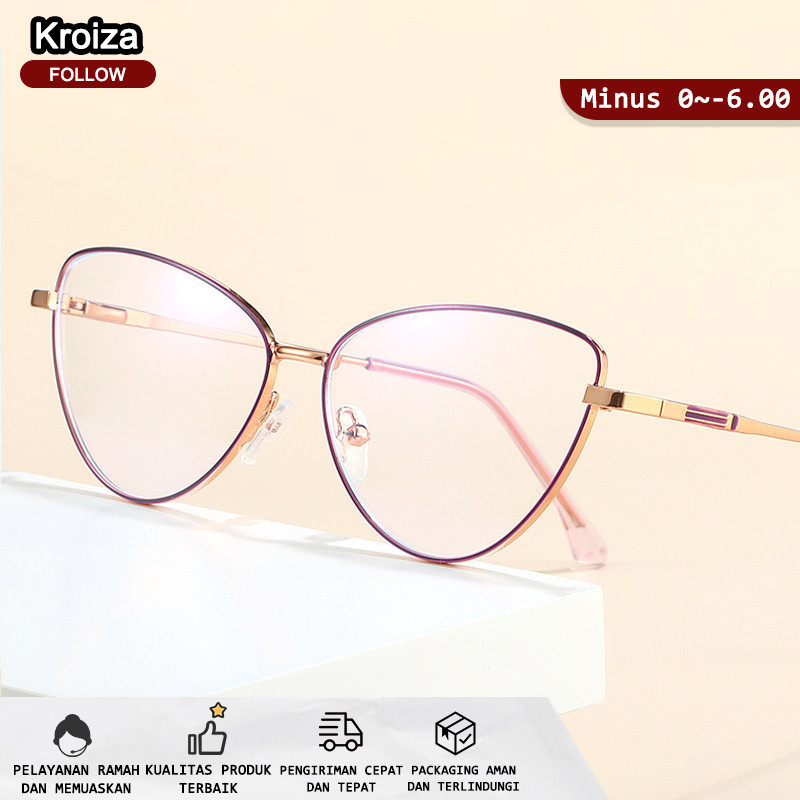 kroiza Kacamata Photocromic Minus Wanita Cat Eye Bluecromic Silinder Anti Blueray Kaca Mata Optik