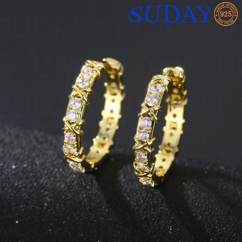 SUDAY Au750 Anting Berlian Palang Mewah Ringan Premium