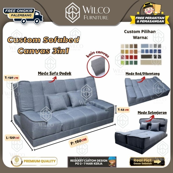 Custom Sofabed 3in1 Canvas | Sofa Santai Kain Canvas | Sofa Bed Serbaguna | Sofa Bed Minimalis