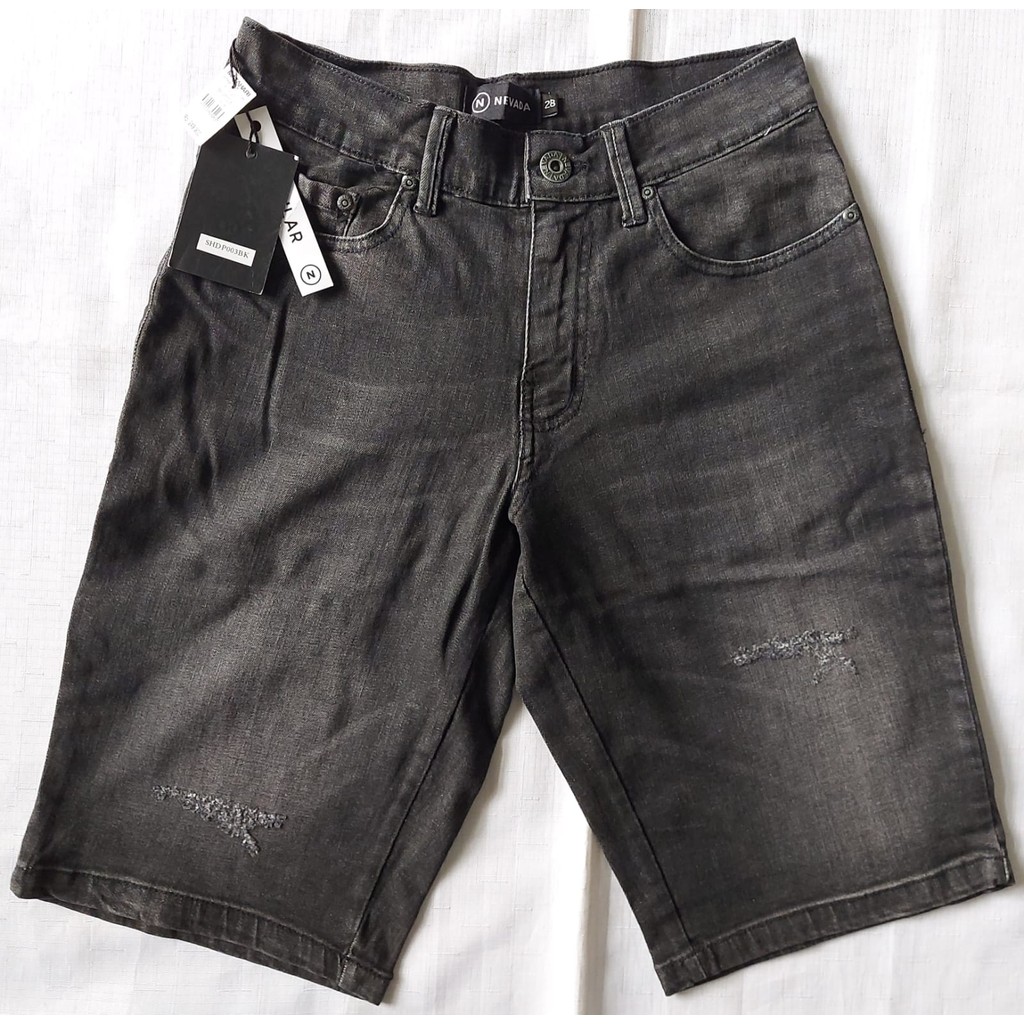 28/-JEANS PENDEK PRIA-CELANA PENDEK PRIA/N3VAD4/RIPPED JEANS-REGULAR/HITAM-2024