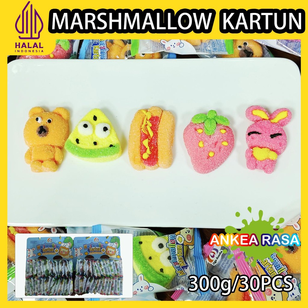 

Tiga domba Marshmallow Kartun-Aneka Rasa Buah isi 30 pcs