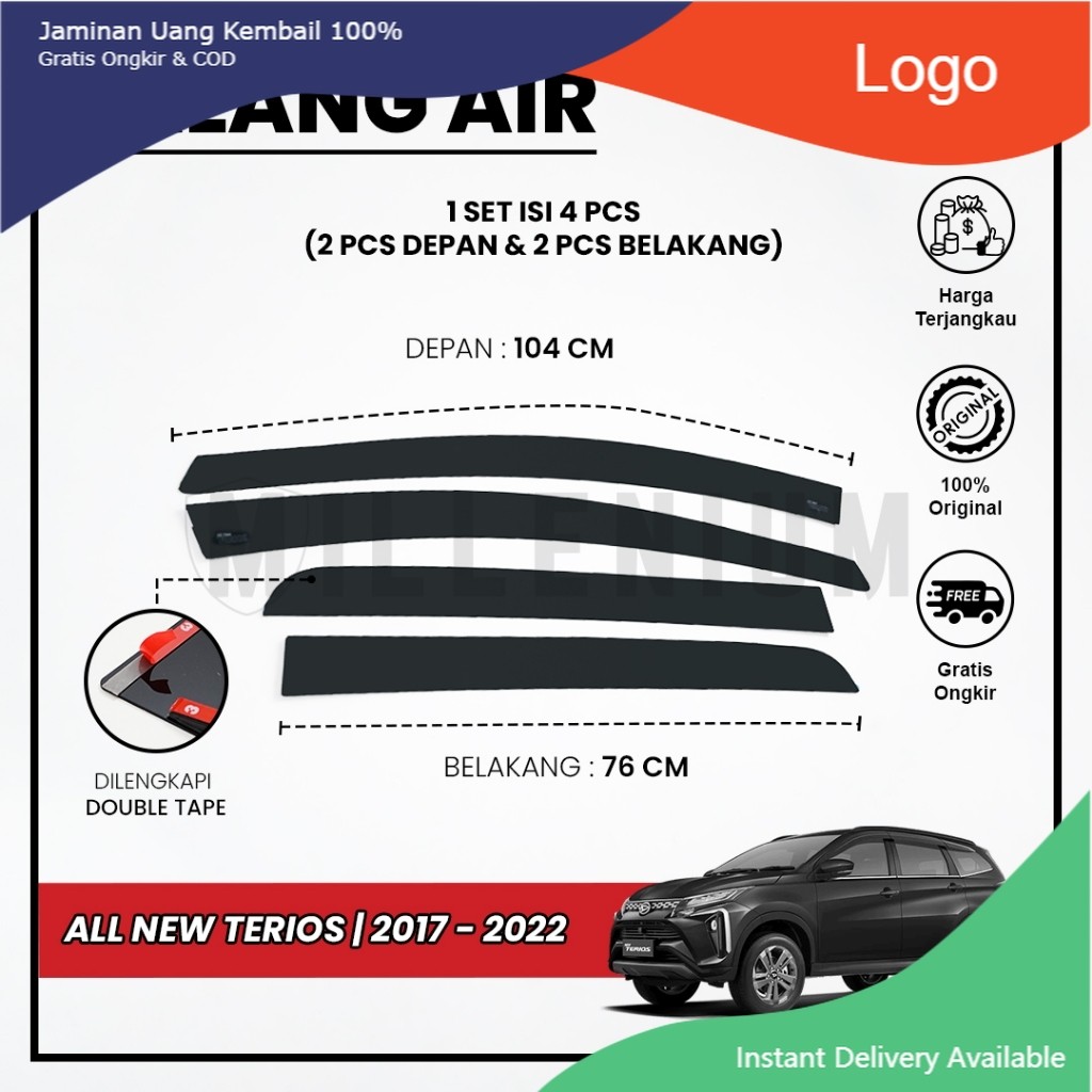 Talang Air Pintu Mobil DAIHATSU ALL NEW TERIOS 2017 - 2022 Model Flat 4 Pintu Litlle_Variasi