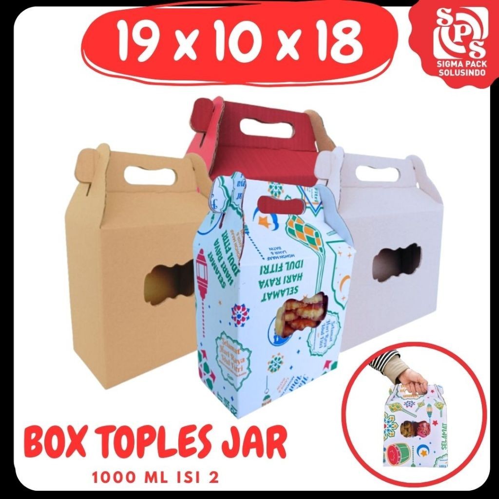 

Box Kue_Kering 19x10x18 Jinjing (KUKER TOPLES JAR 1000 ml ISI 2) Box Toples Tabung Jinjing Kardus Lebaran Idul Fitri Hampers Polos/Motif MEDIAPACK