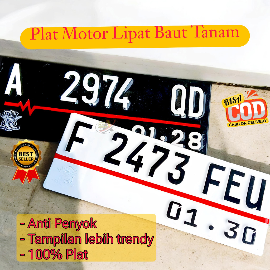 Plat nomor motor Angka Teks Motor Lipat Baut Tanam - Plat Lipat Untuk Motor Baut Tanam Terbaru