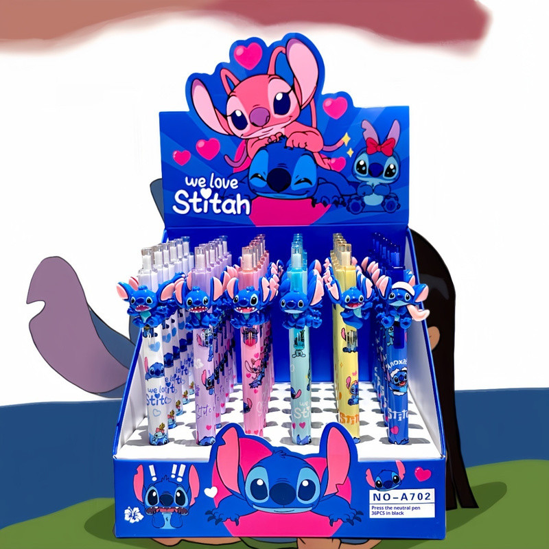 

Stitch Gel Pens 36pcs Disney Cartoon 0.5mm Black Stationery Cute Student New Signature Pen Writing Tool Student Office Gifts
