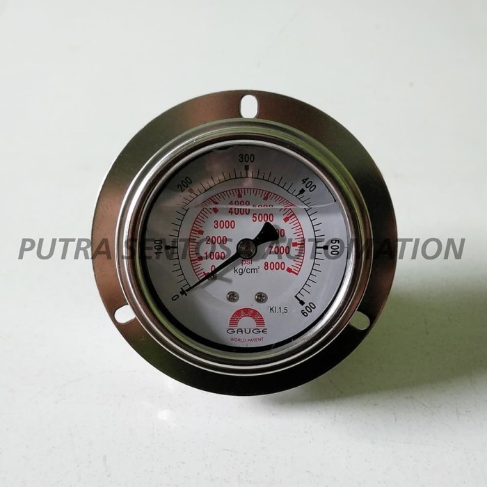 PRESSURE GAUGE 2.5" 600BAR 600KG/CM² 8000PSI BACK 1/4" BY SAFE GAUGE