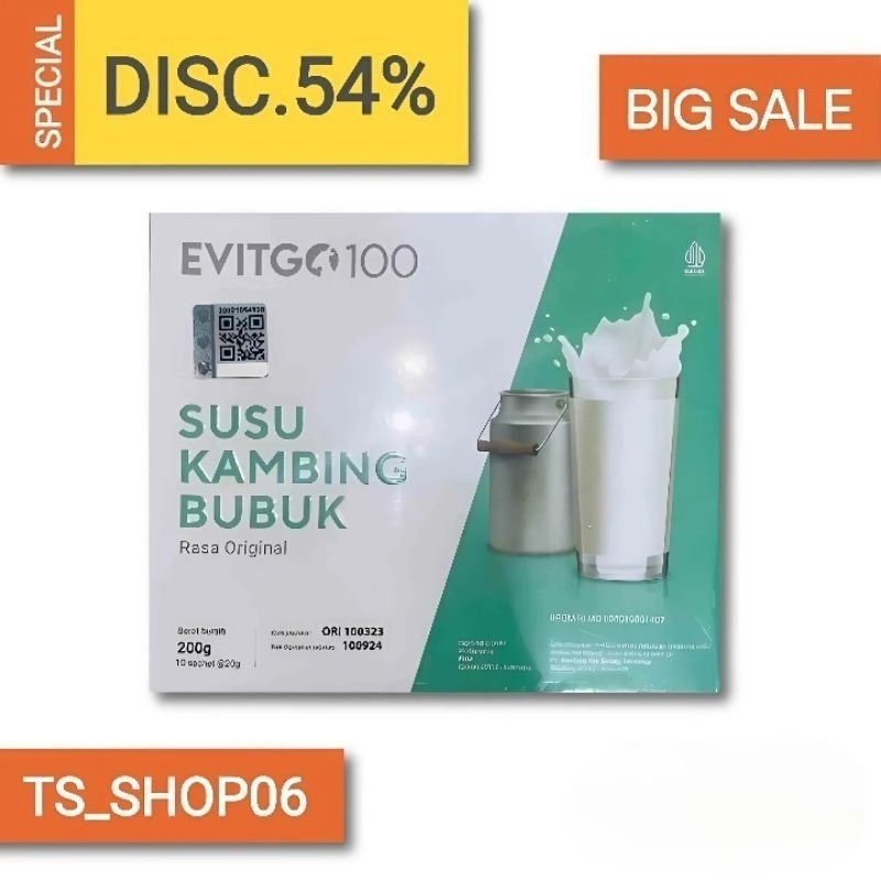 

Evitgo 100 susu kambing bubuk original 100% Bpom 1 box isi 10 sachet
