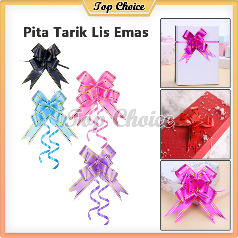 

Pita Serut 2.8X47Cm Lis Gold 10 PCS / Pita Tarik / Lis EMAS Serut Parcel Kado