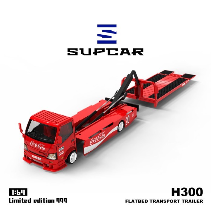 SUPCAR 1:64 Hino H300 Flatbed Transport Trailer Truck Coca-Cola Red Limited
