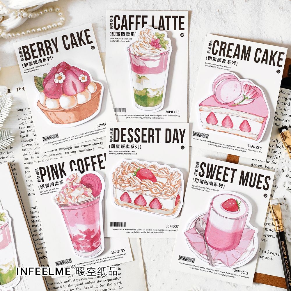 

30 Pcs Sticky Notes Cakes Shape Sticky Pad Cute Memo Pads Colorful Self-Sticky Note Pads for Study Work Office School Home