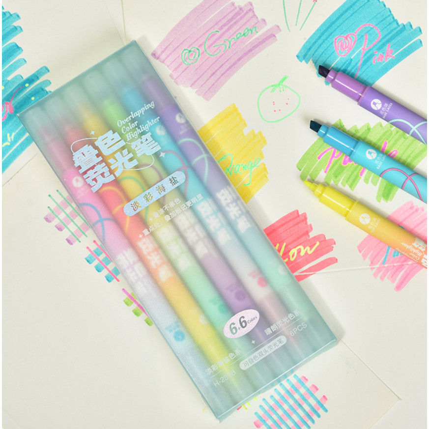 

6Pcs Double Tips Magic Color Changing Highlighter Pen Set Student Diary Scrapbook Painting DIY Making, Office Cute Stationery