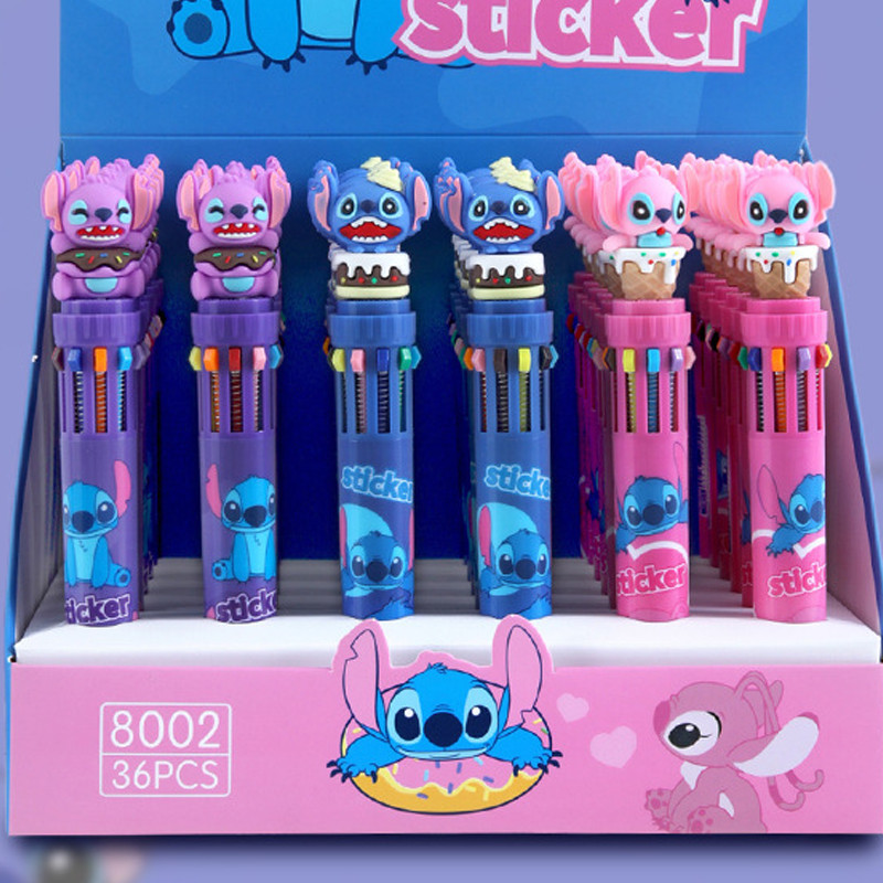 

Disney Stitch 36pcs Ballpoint Pen Cartoon 10 Color Marker 0.7mm Kids Graffiti Multicolor Hand-held Pen Students Learn Stationery