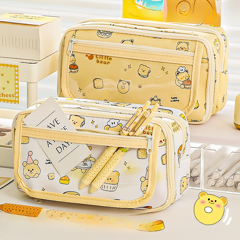 

Little Bear Cartoon Pain Bag Pen Bag Multi Functional Large Capacity Stationery Bag High Beauty Pencil Box Storage Bag