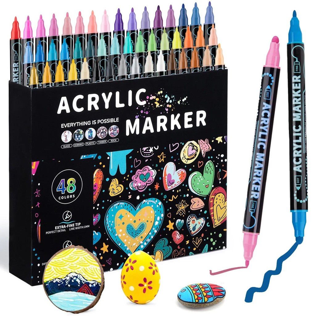 

Acrylic Marker Pen 12/24/36/48/60/72 Colors Dual Tip Waterproof Art Painting Supplies School Stationary Graffiti Drawing Markers