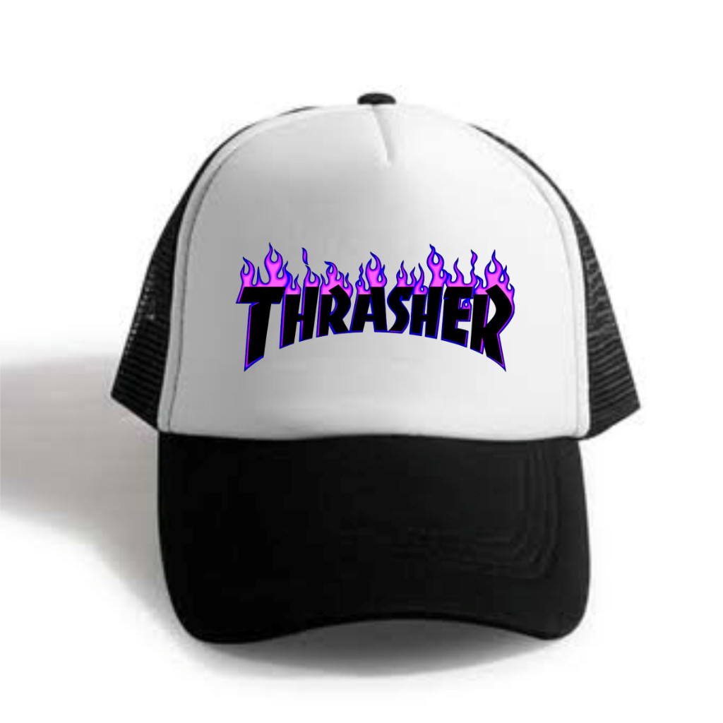 Topi Jaring Pria Trasher Ungu / Topi Trucker Jaring / Topi Band / Topi distro / Topi Snapback Jaring