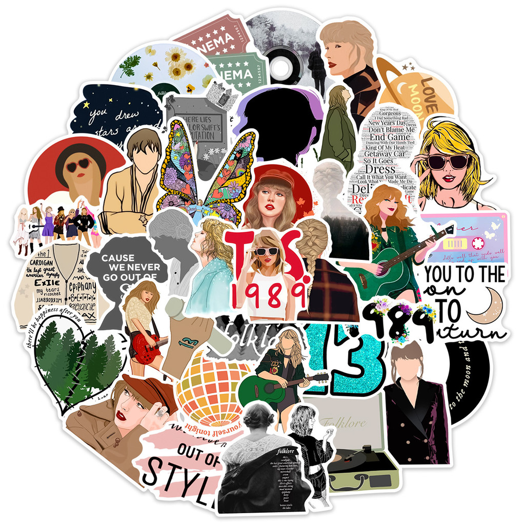 

50Pcs Taylor Swift Music Stickers Waterproof Stickers for Water Bottle Laptop Skateboard Car Bumper Computer for Boys Girls Teen