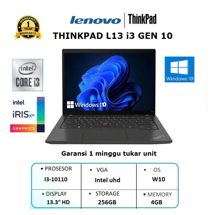 SIAP PAKAILaptop Lenovo Thinkpad L13 i3 GEN 10 RAM 4GB/256SSD TAS+MOUSE FREE