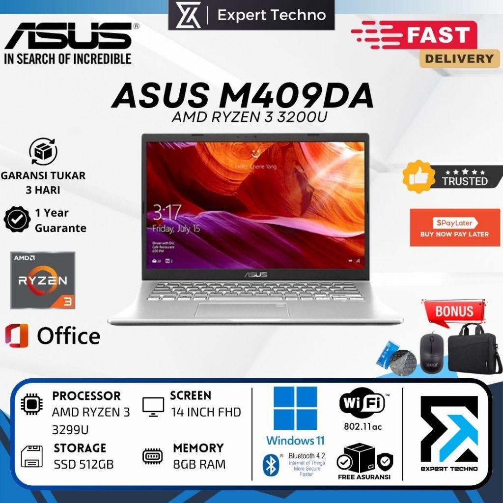 ASUS VIVOBOOK M409DA AMD RYZEN 3 3200U / 8GB RAM / 512GB SSD / 14 INCH / WIN11 / 256GB SSD