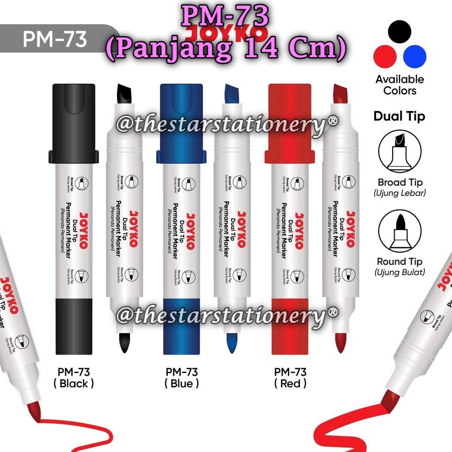 

(1 Pak Isi 10 Pcs) Spidol Permanent JOYKO PM-73 Dual Tip / Permanent Marker Joyko PM-73 (1 Pack/10)