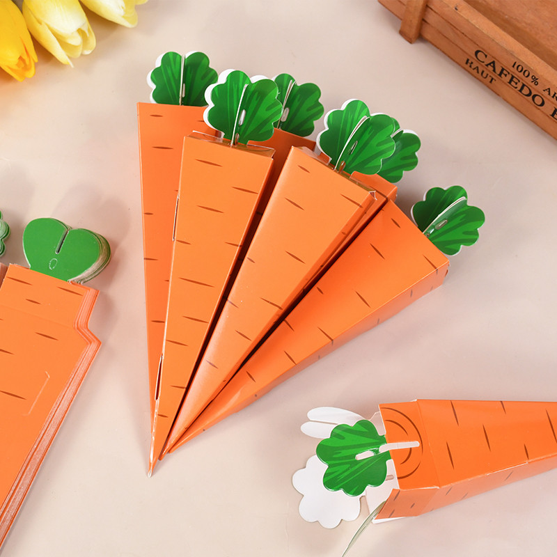 

12pcs Easter Carrot Paper Candy Box Bunny Rabbit Cookie Snack Packaging Bags Spring Easter Party Decoration Kids Birthday Favors