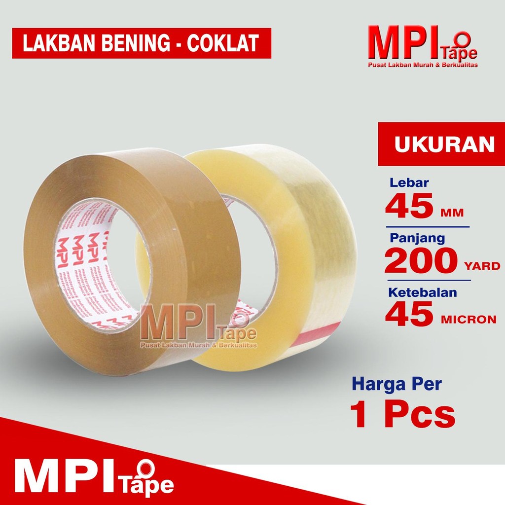 

Lakban Cokelat - Bening 45 mm x 200 Yard - Lakban Packing JUMBO - MPI