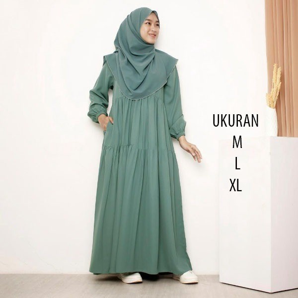 Gamis Amenna Polos Terbaru - Gamis Trendi Kekinian Elegan - Dress Wanita Feminim - Mira