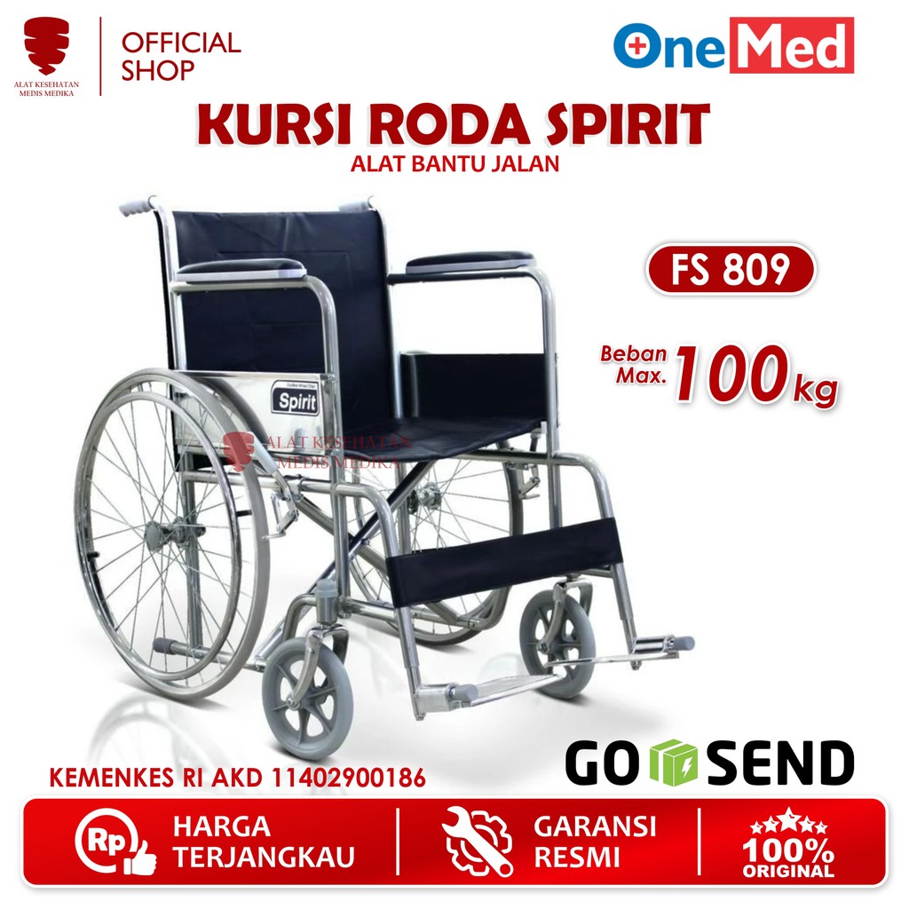 GOJEK ONLY Kursi Roda Spirit Onemed FS809 Standar Wheel Chair FS 809 Medis