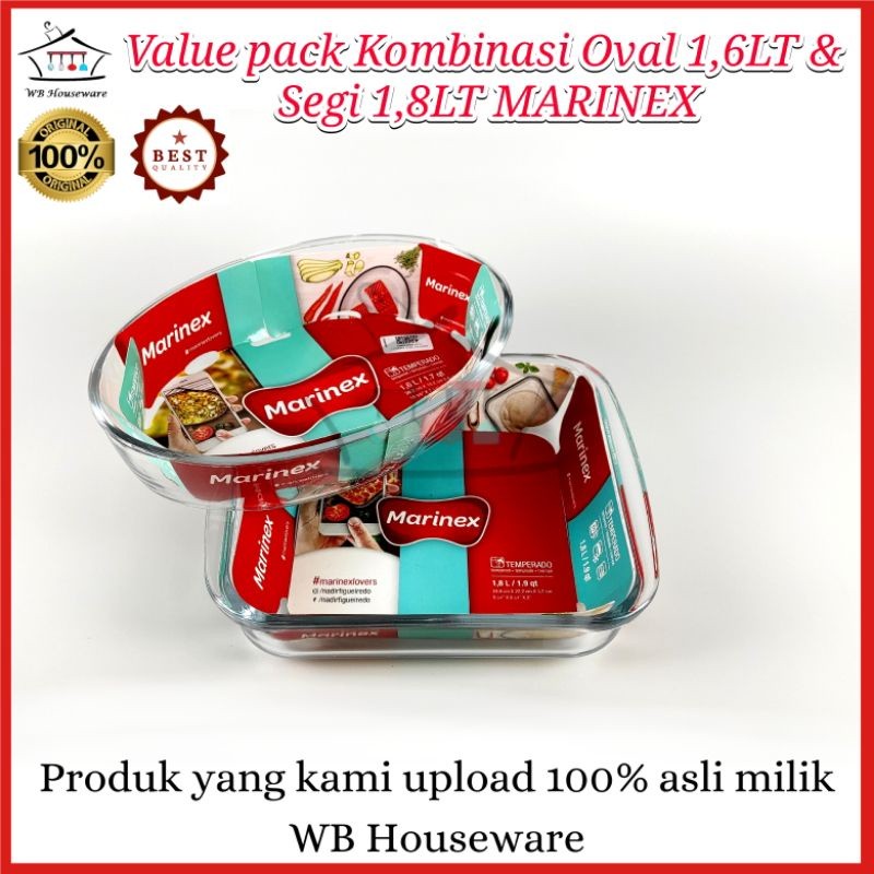 GANDISUARTINILARISSHOP value pack kombinasi loyang kaca oval 1,6Lt & segi 1,8Lt marinex / prasmanan 