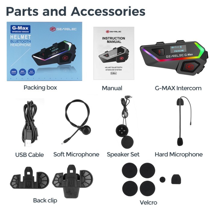 [[PROMO]]New Arrival G-MAX Bluetooth Headset Helm Sepeda Motor 6 orang Intercom 2000M - G-MAX