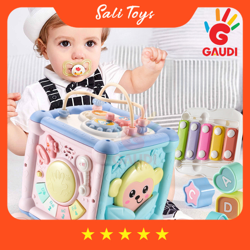 Mainan Anak Lucu【Gaudi】Bayi Mainan Edukasi Anak Activity Cube Box Mainan Edukasi Anak Musik Rattle P