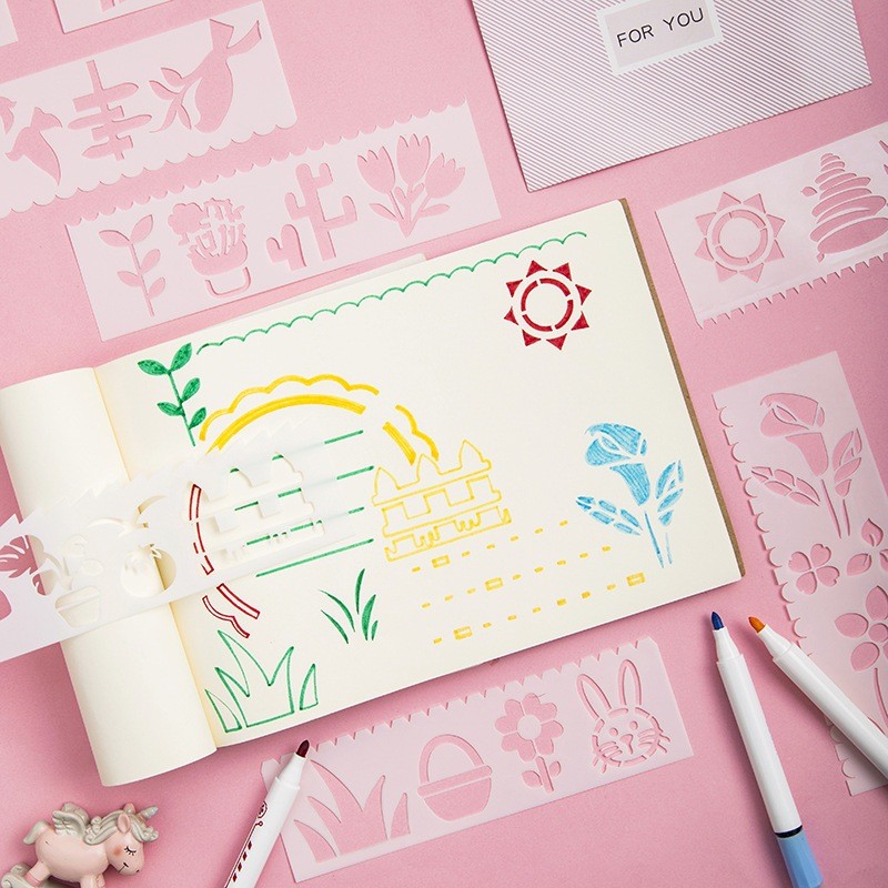 

lemubang store [Jual Murah] Stensil Menggambar Anak 8pcs/Set 18.5 X 5.5Cm